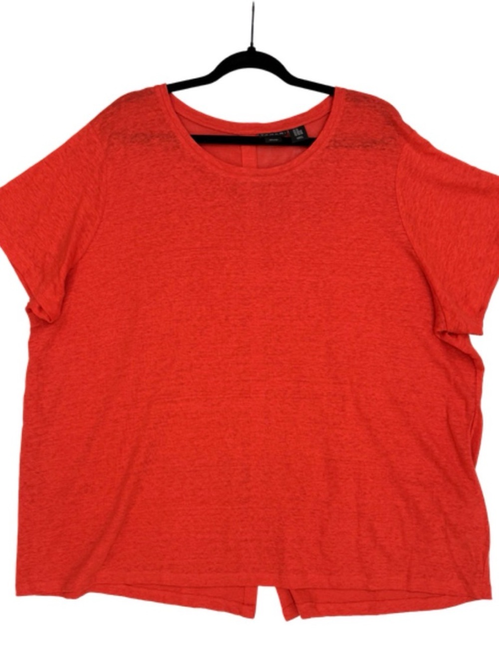 Tahari Plus Size 3X Orange 100% Linen Button Back Short Sleeve Breezy Summer Top